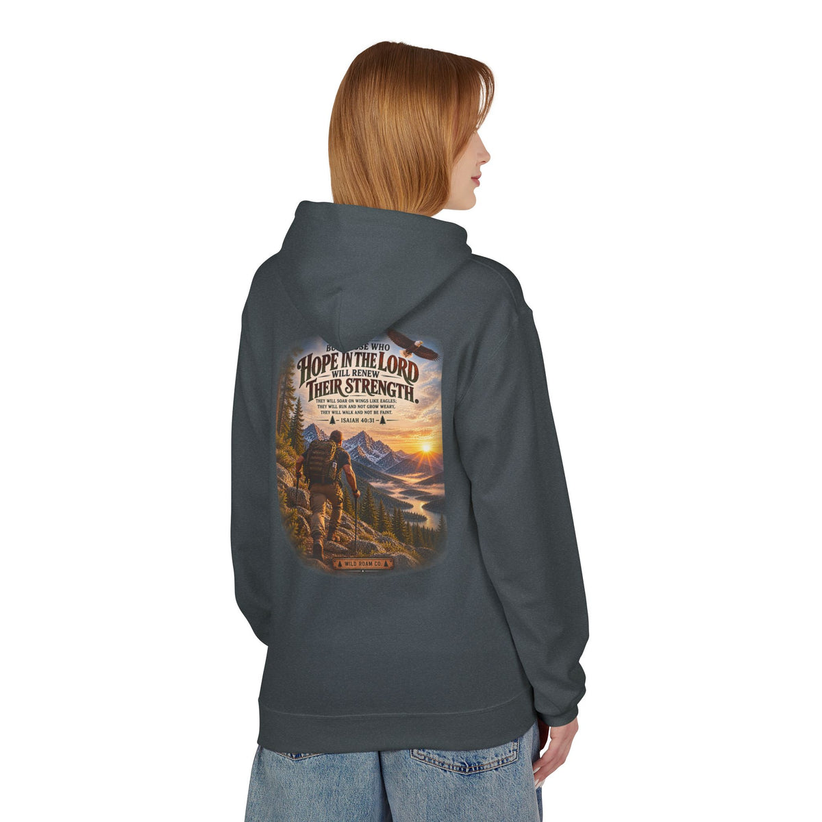 Men's Hope in the Lord Hiking Hoodie — Wild Roam Co. Sunset Mountain Faith Pullover