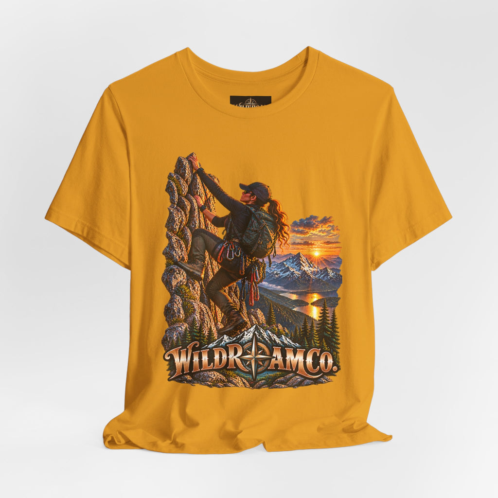 Women's Climber Sunset Tee — Wild Roam Co. Rock Climbing Graphic T-Shirt