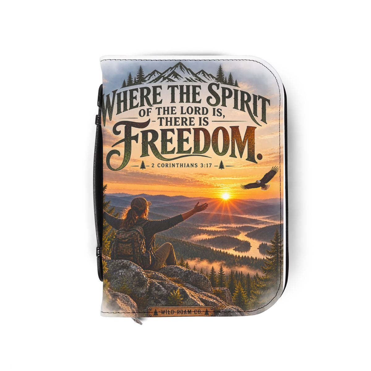 Women's Bible Cover — "Where the Spirit of the Lord Is, There Is Freedom" Scenic Verse Zippered Bible Case
