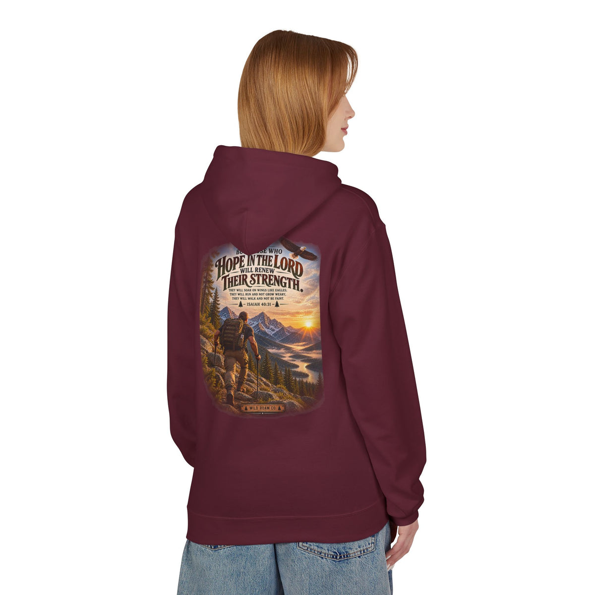 Men's Hope in the Lord Hiking Hoodie — Wild Roam Co. Sunset Mountain Faith Pullover