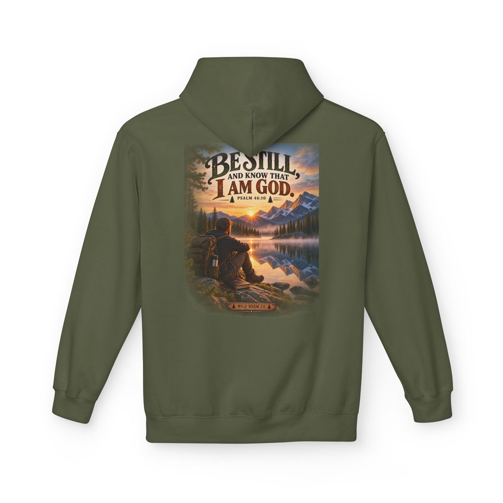 Men's Christian Nature Hoodie — “Be Still and Know That I Am God” Scenic Sweatshirt