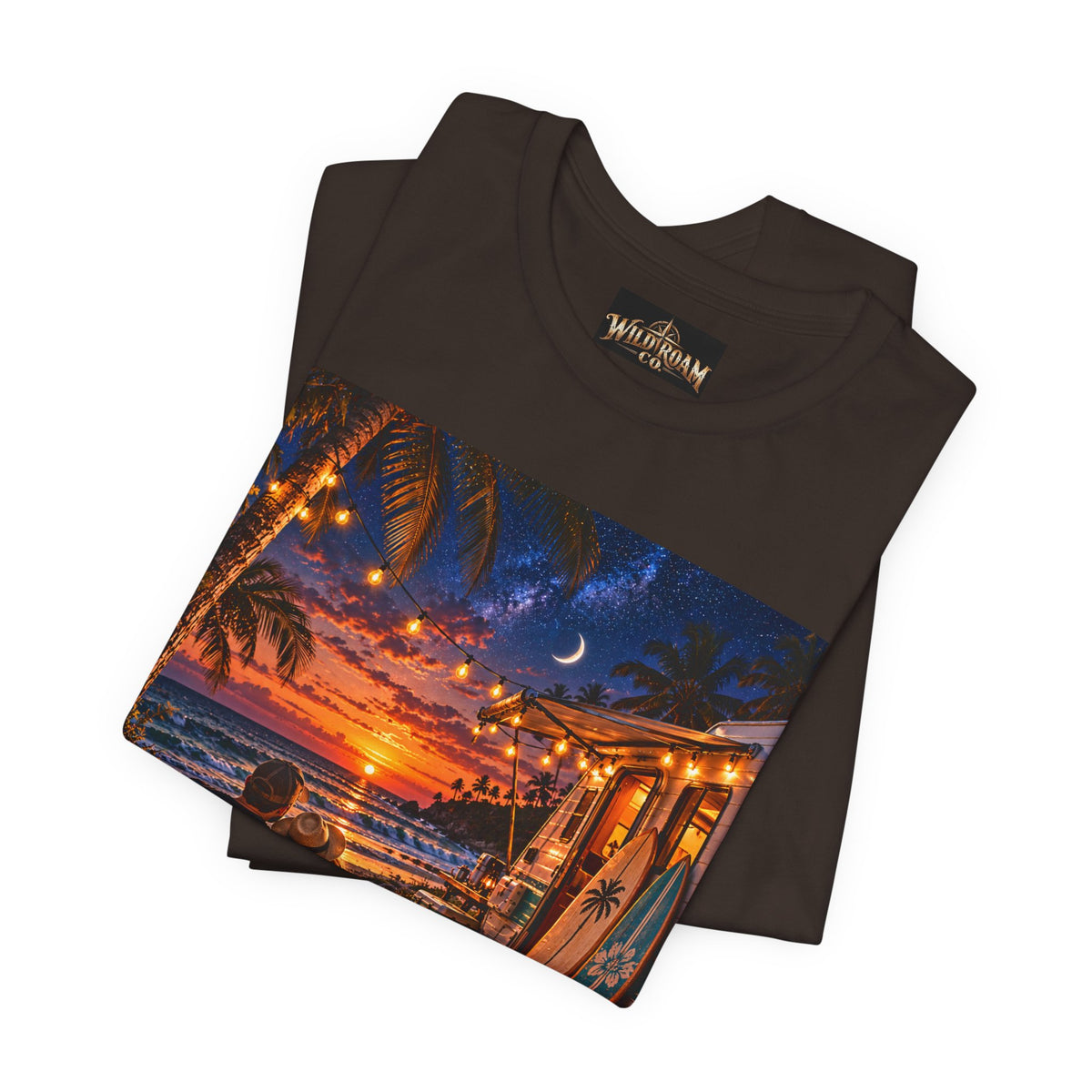 Beach Bonfire Sunset T-Shirt — Surfboard Campfire Coastal Graphic Tee