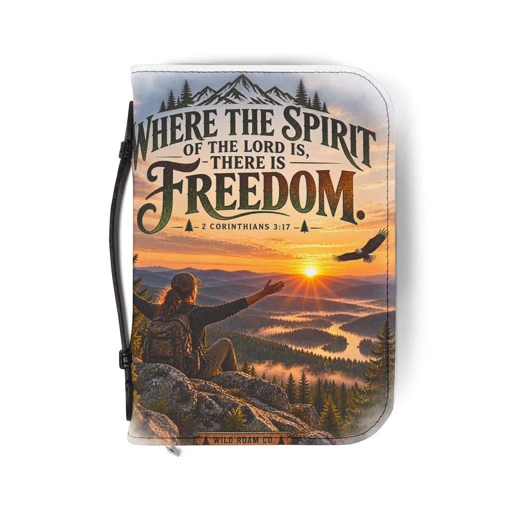 Women's Bible Cover — "Where the Spirit of the Lord Is, There Is Freedom" Scenic Verse Zippered Bible Case