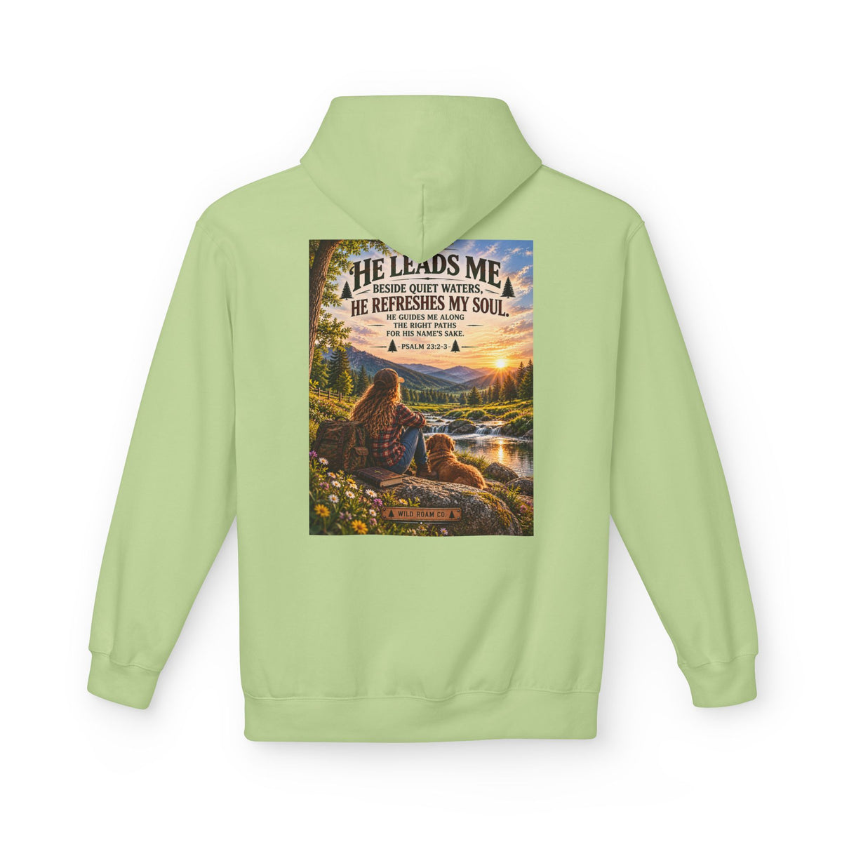 Women's Wild Roam Co. Scenic Hoodie — "He Leads Me Beside Quiet Waters" Inspirational Nature Pullover