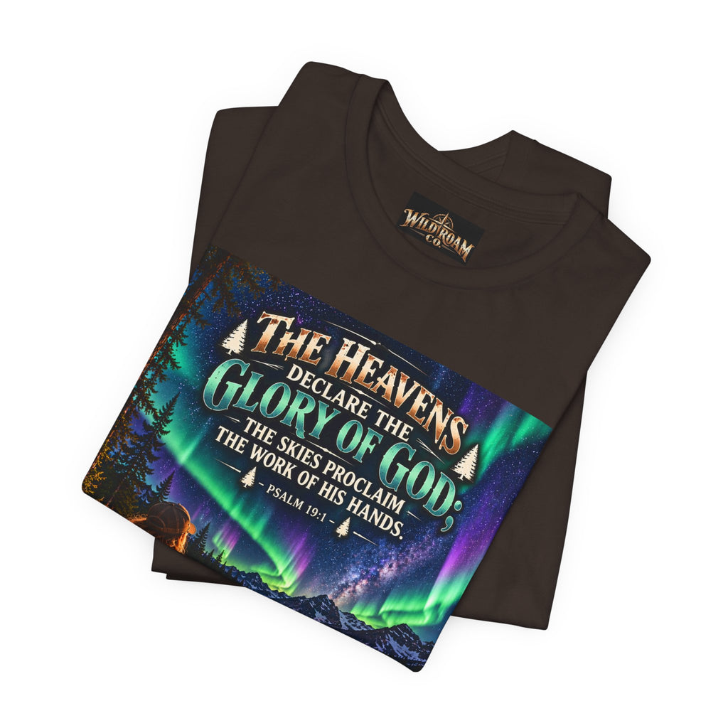 Women's Christian Nature T-Shirt — "The Heavens Declare the Glory of God" Campfire Aurora Tee