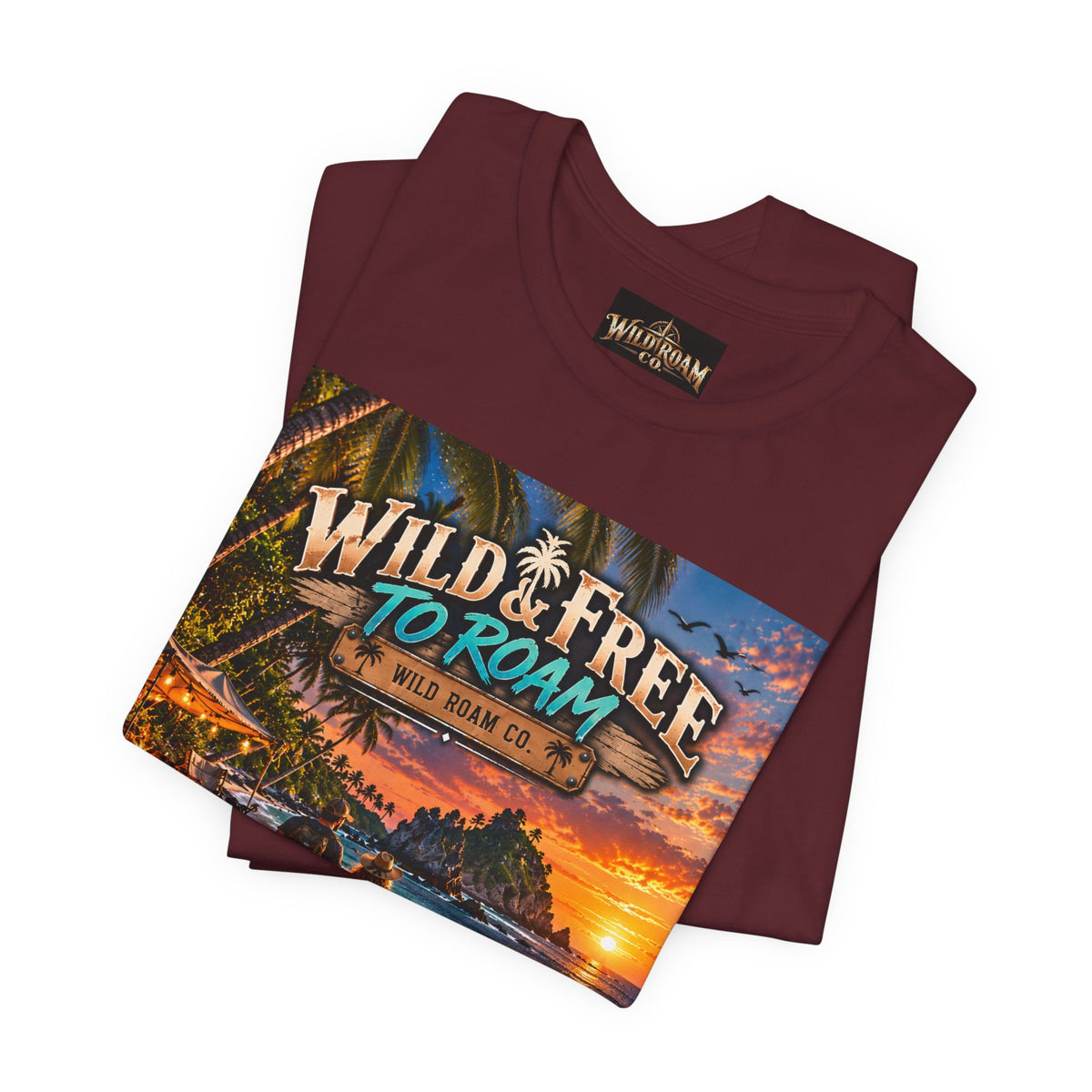 Wild & Free to Roam Beach T-Shirt — Sunset Surf Adventure Tee