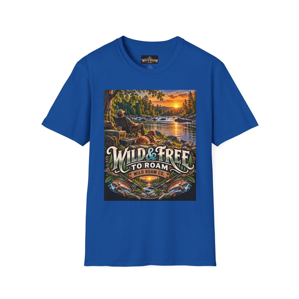 Wild & Free to Roam T-Shirt — Scenic River Fishing Sunset Outdoor Adventure Tee