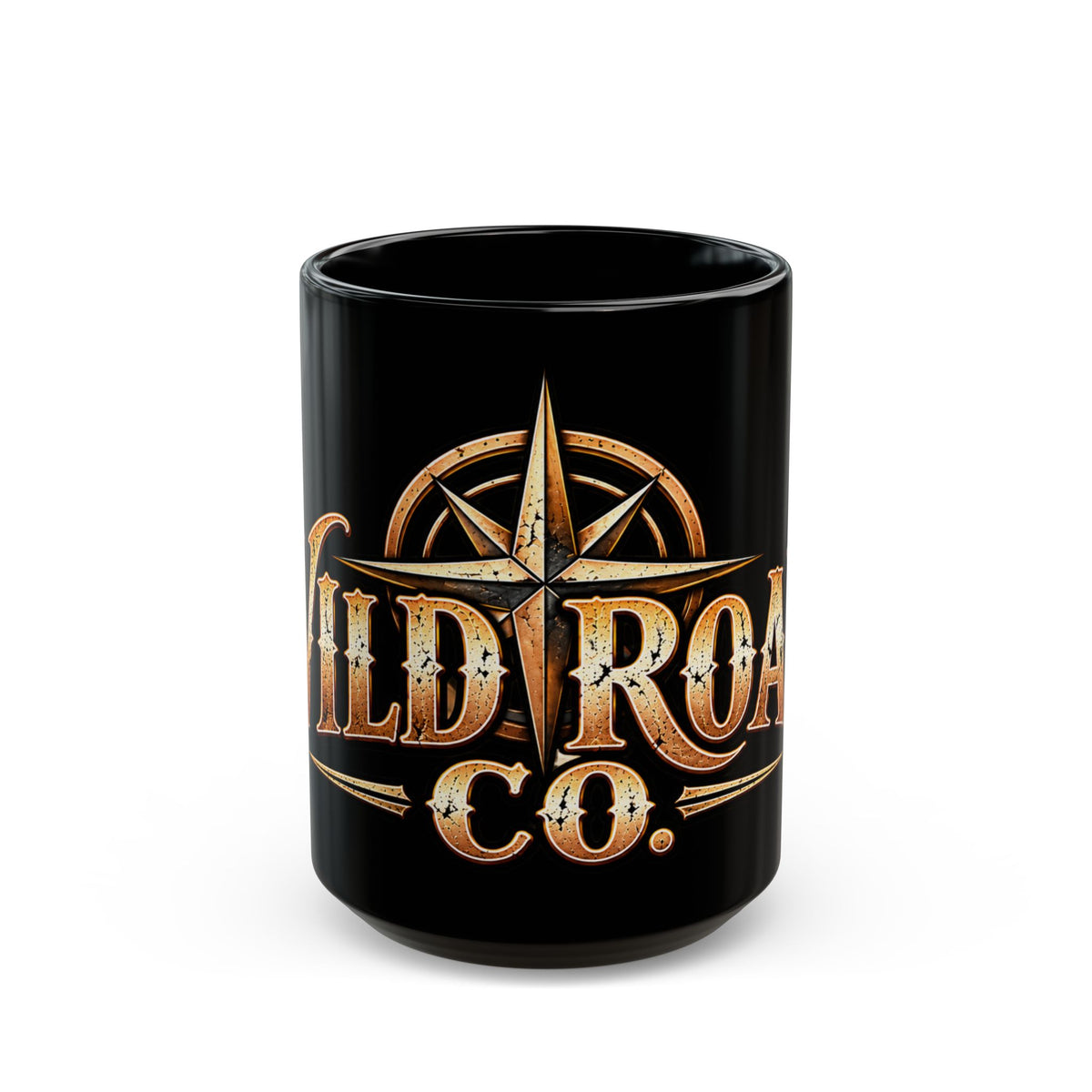 Wild Roam Co. Black Coffee Mug – Rustic Compass Adventure Travel Gift (11oz/15oz)