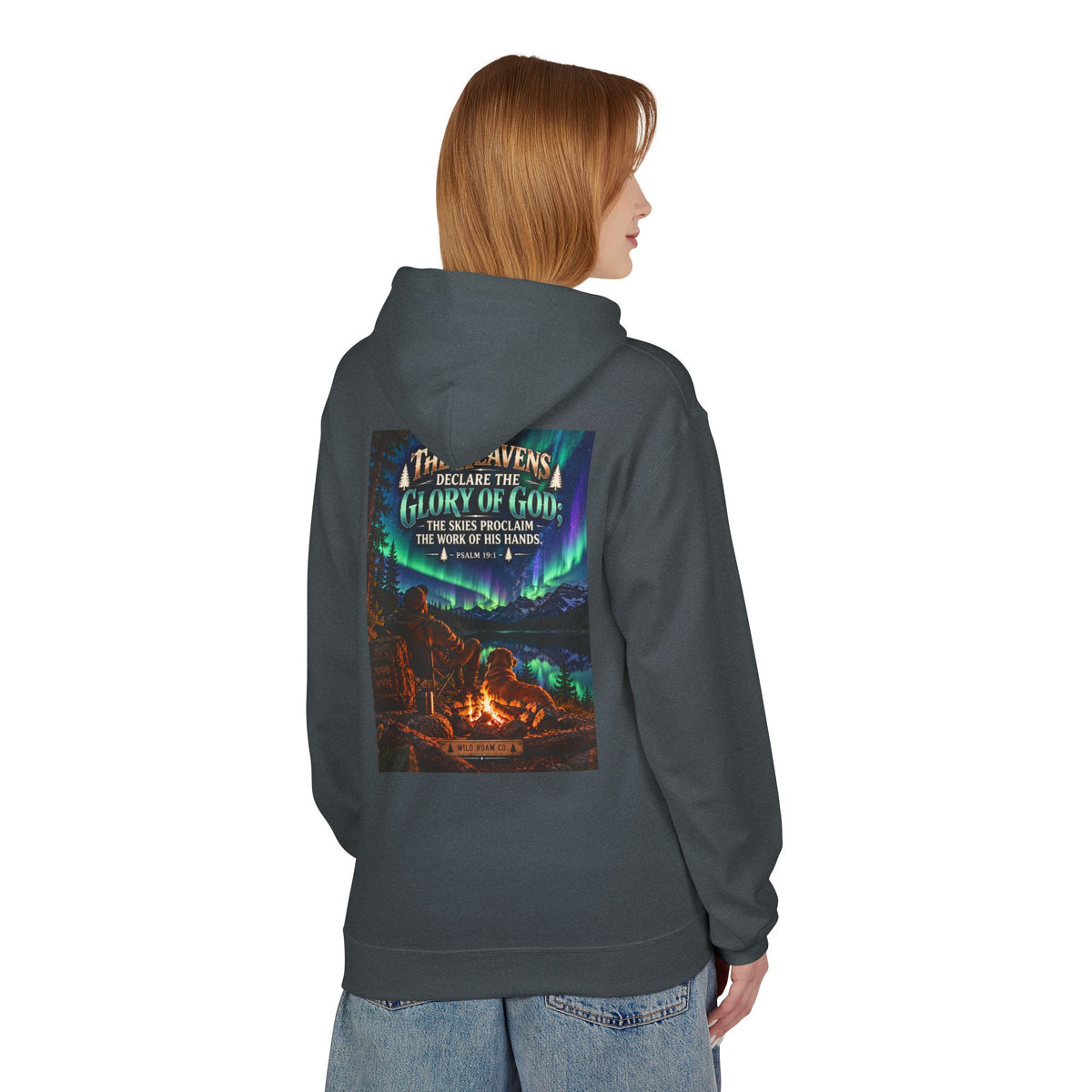 Men's Wilderness Campfire Hoodie — "The Heavens Declare" Scenic Christian Adventure Pullover