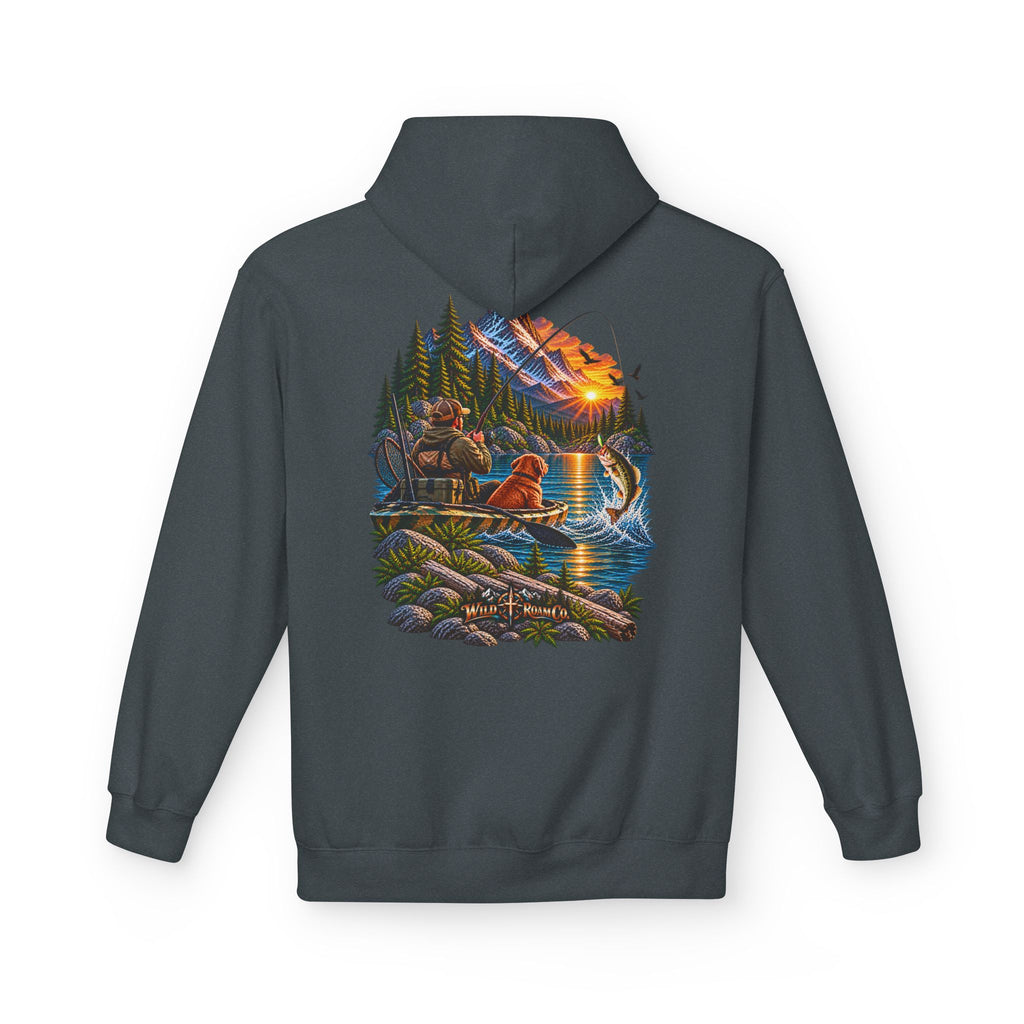 Wild Roam Co. Scenic Adventure Hoodie — "Wild Roam" Mountain & Lake Graphic