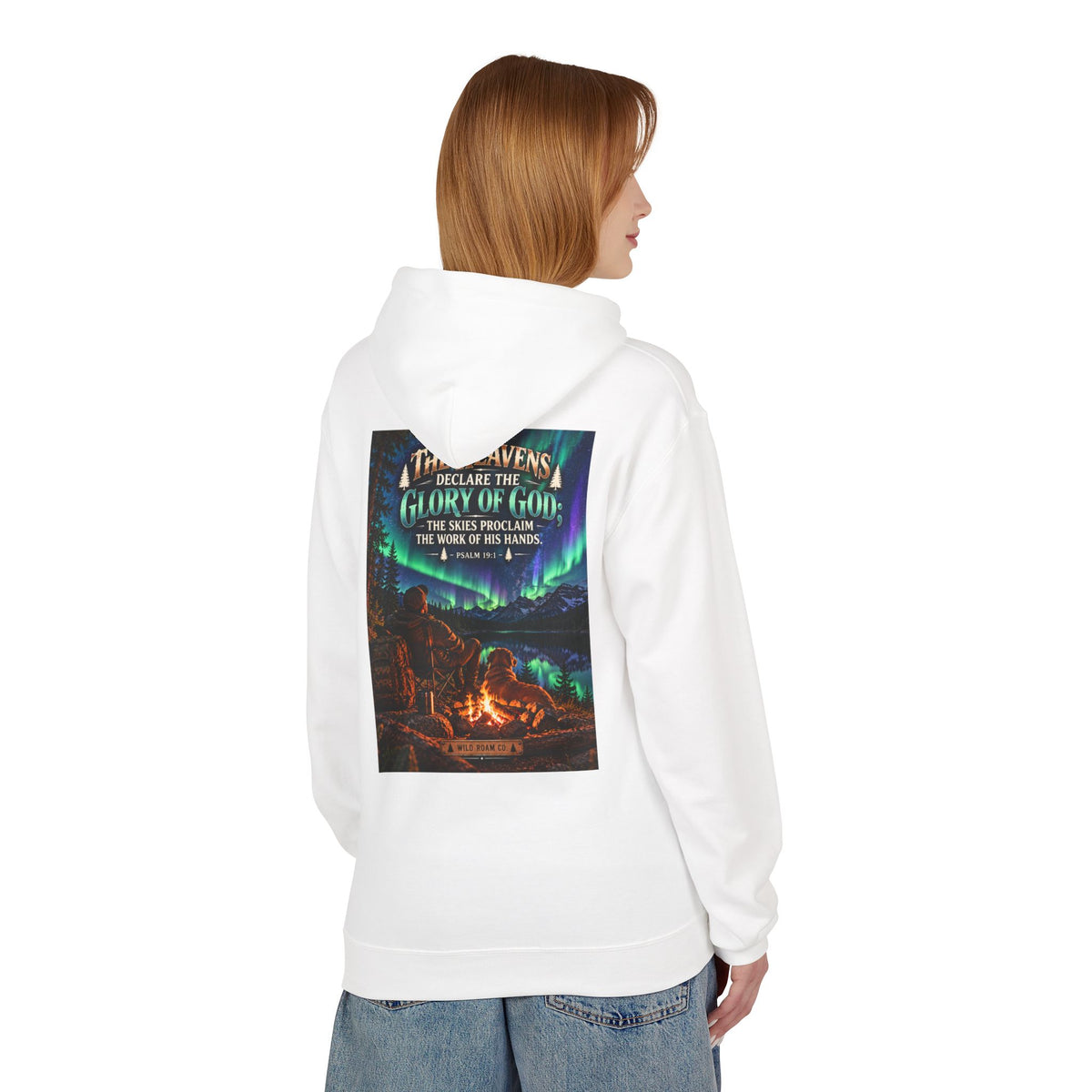 Men's Wilderness Campfire Hoodie — "The Heavens Declare" Scenic Christian Adventure Pullover