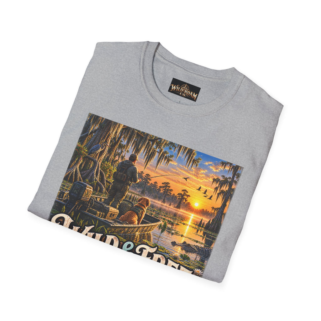 Wild & Free to Roam T-Shirt —Bayou Sunset Fishing Adventure Graphic Tee