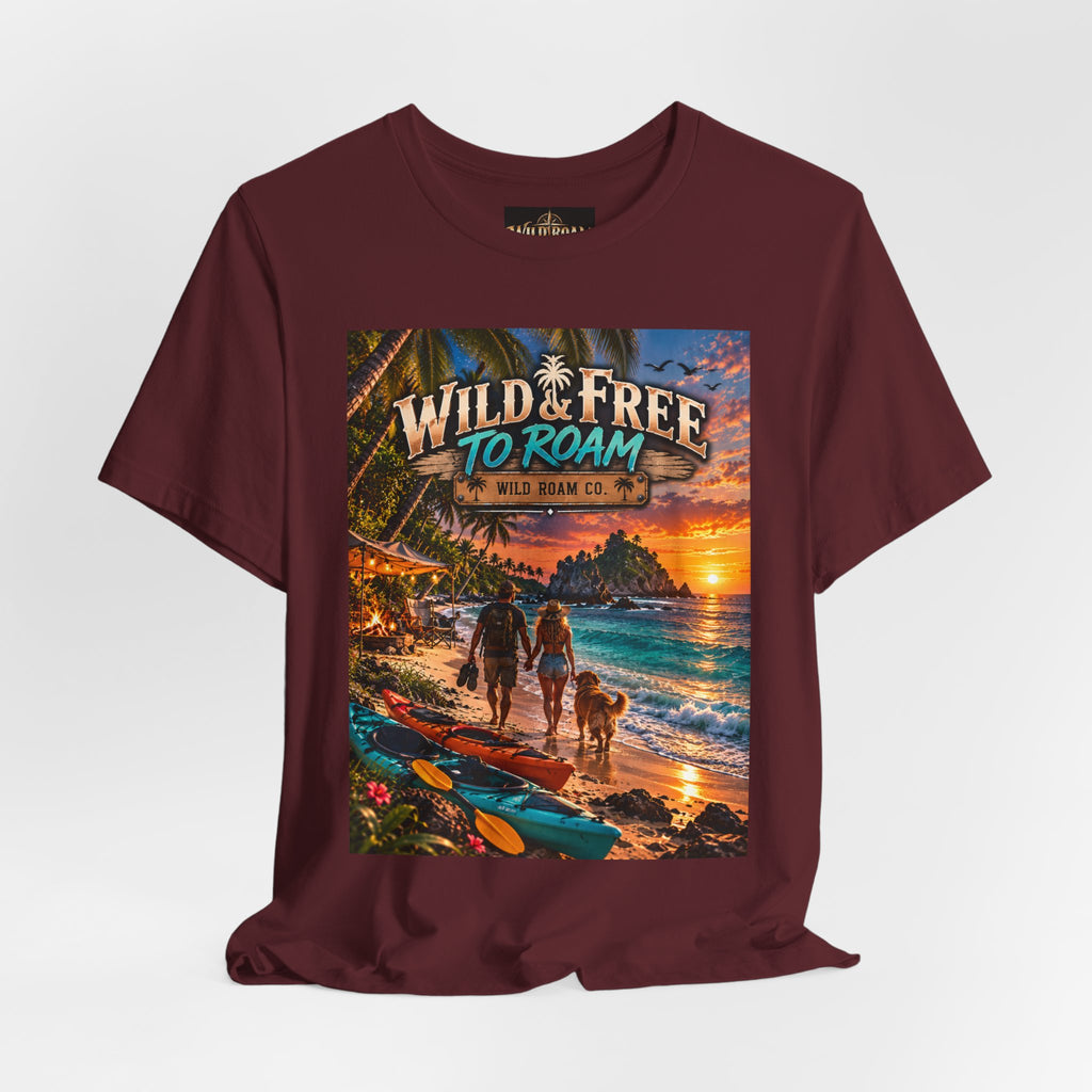Wild & Free to Roam Beach T-Shirt — Sunset Surf Adventure Tee