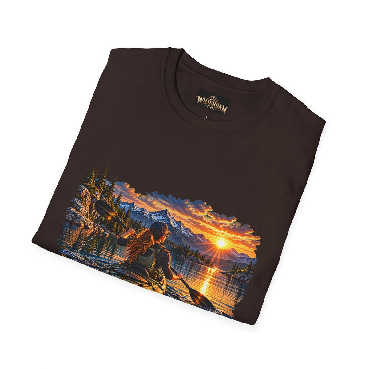 Women's T-shirt--Wild Roam Co Kayak Sunset Graphic(Outdoor Adventure Tee)