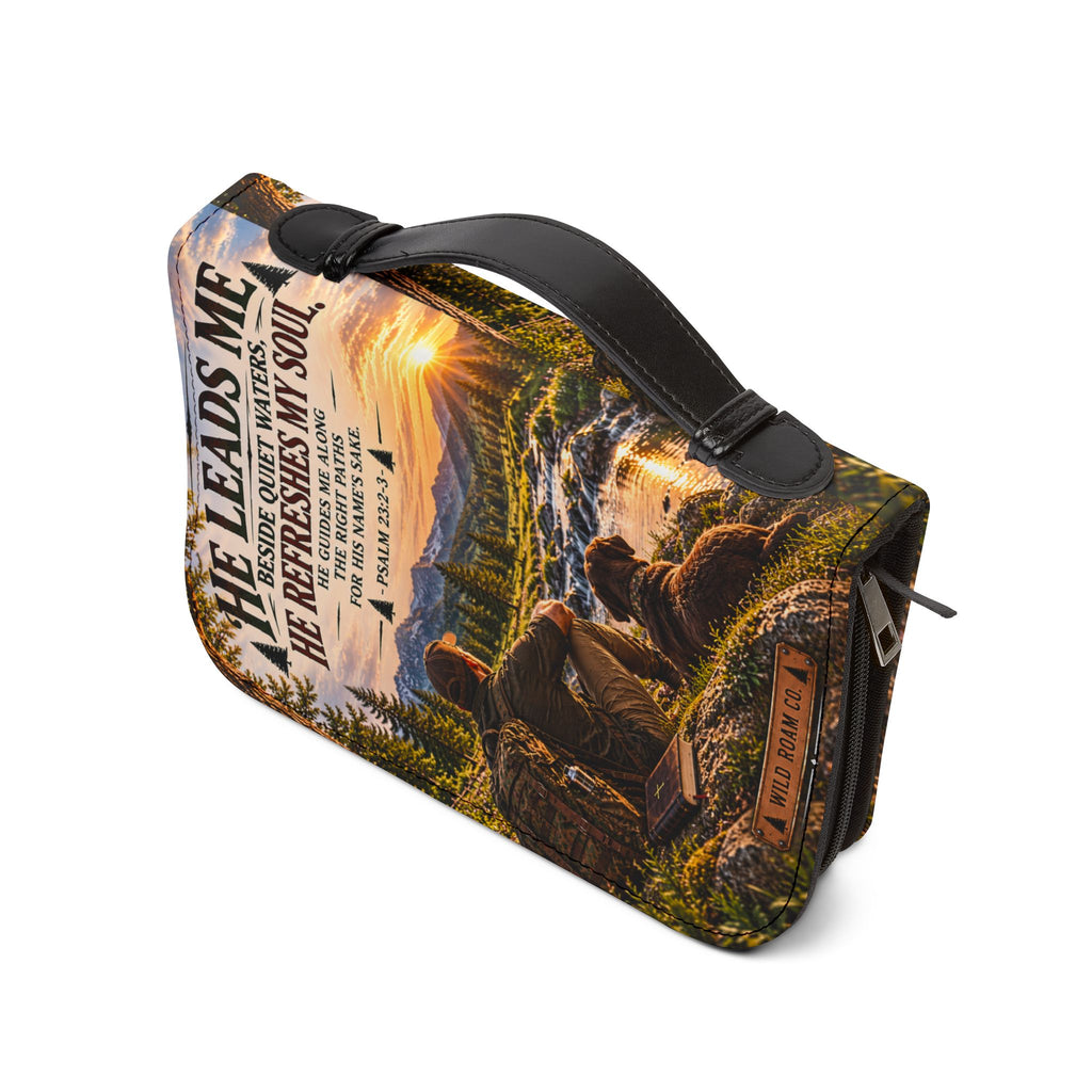 Women's Bible Cover — "He Leads Me Beside Quiet Waters" Psalm 23:2-3 Inspiring Outdoors Design