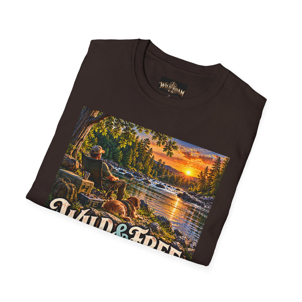 Wild & Free to Roam T-Shirt — Scenic River Fishing Sunset Outdoor Adventure Tee