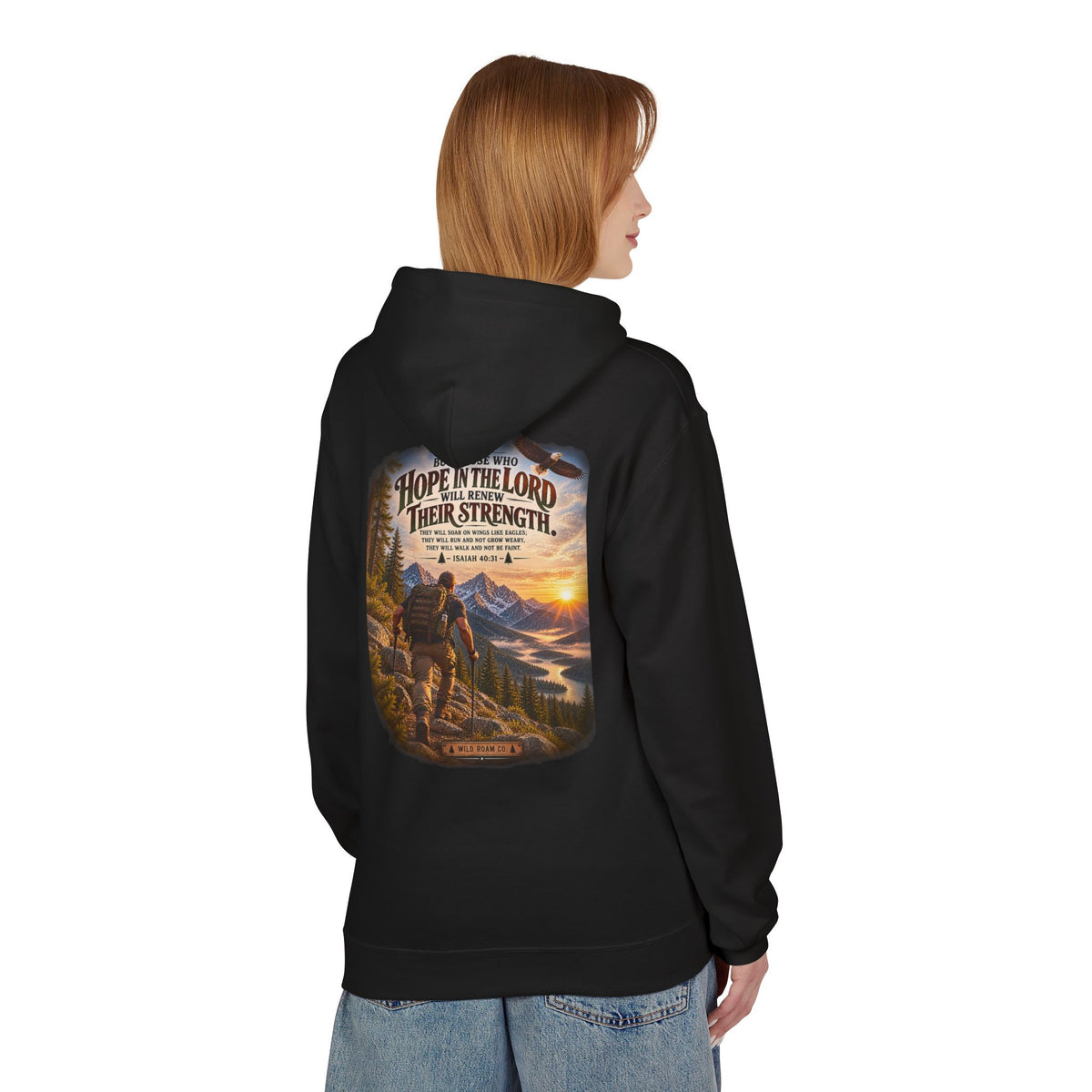 Men's Hope in the Lord Hiking Hoodie — Wild Roam Co. Sunset Mountain Faith Pullover