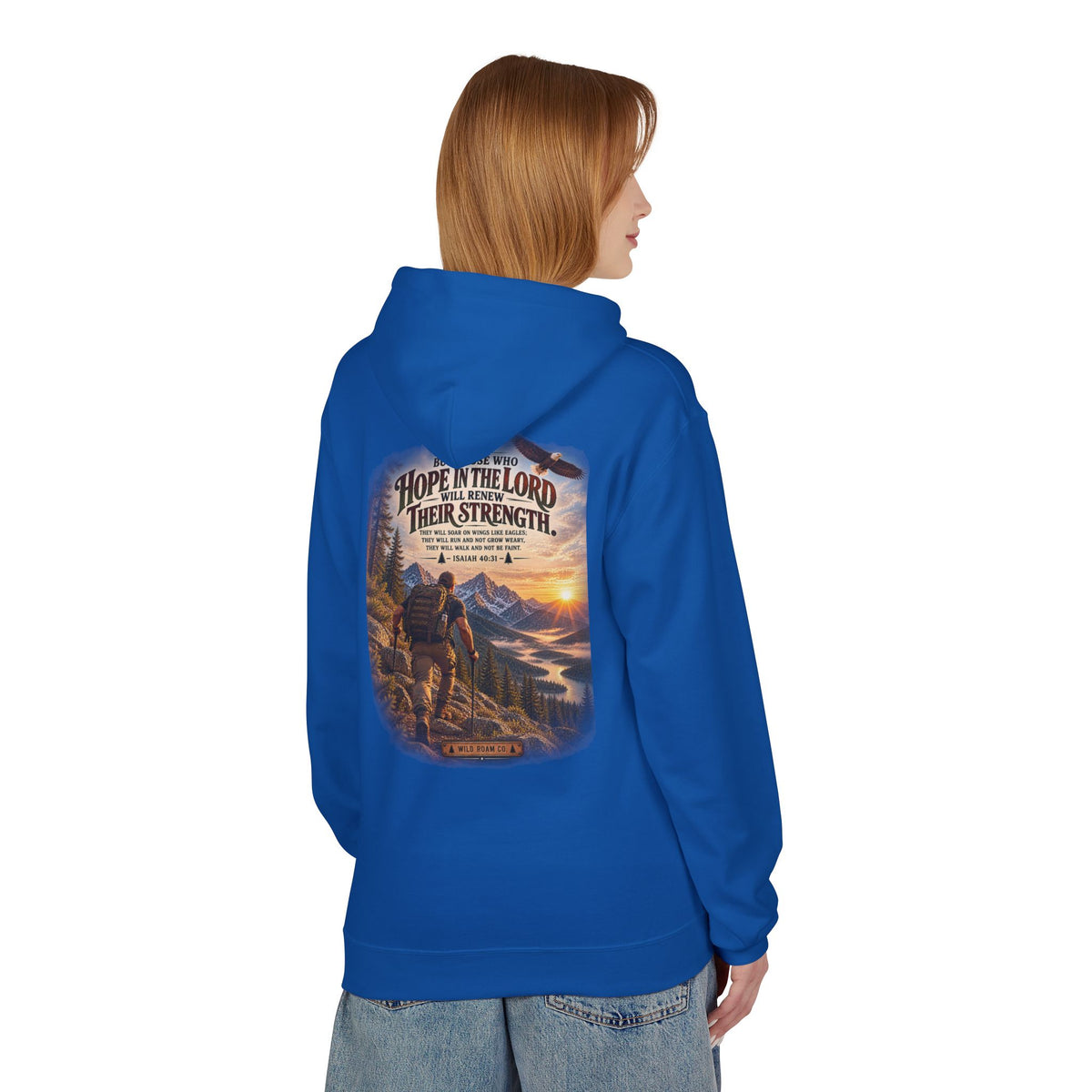 Men's Hope in the Lord Hiking Hoodie — Wild Roam Co. Sunset Mountain Faith Pullover
