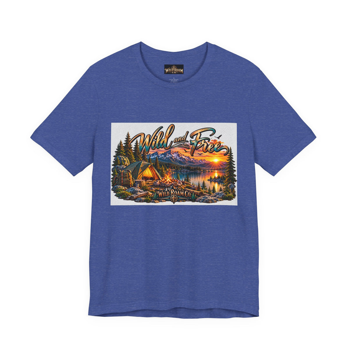 Wild and Free Camping T-Shirt — Mountain Lake Sunset Graphic Tee