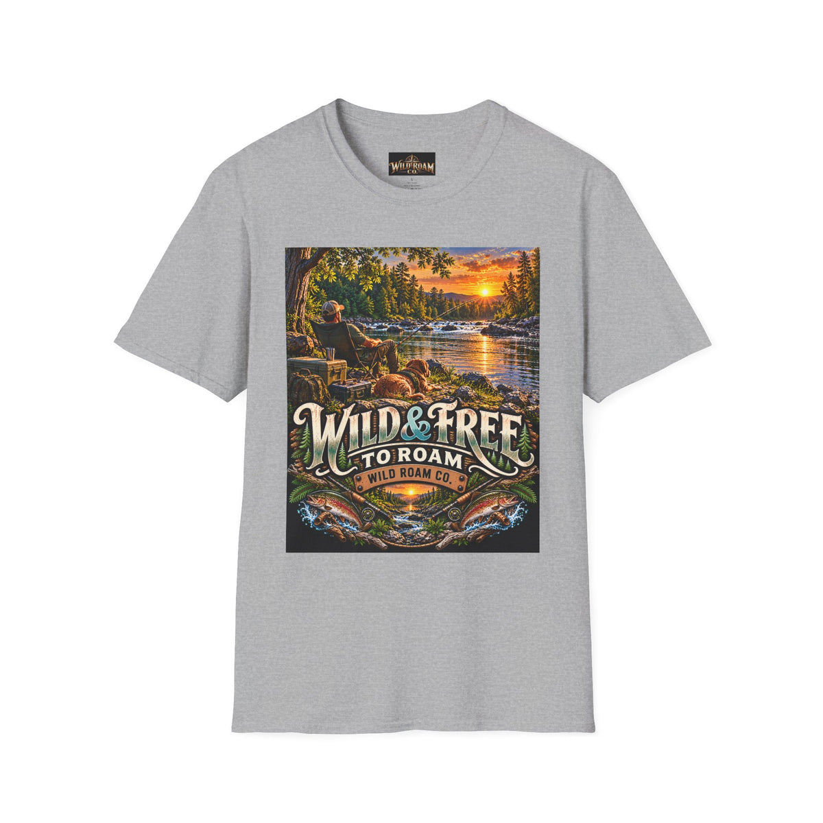 Wild & Free to Roam T-Shirt — Scenic River Fishing Sunset Outdoor Adventure Tee