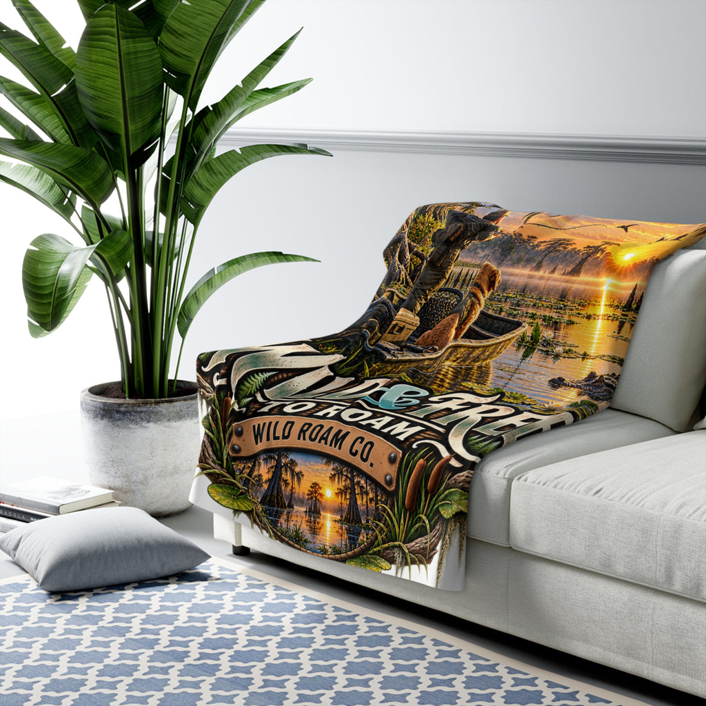 Sherpa Blanket - "Wild & Free to Roam" Outdoor Hunting Dog Throw