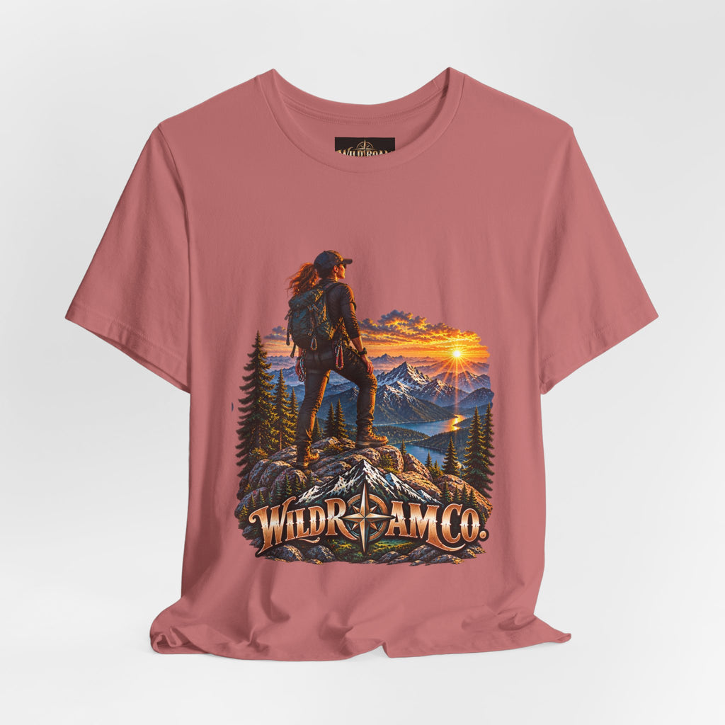 Women's Hiker Sunset T-Shirt — Wild Roam Co. Mountain Adventure Tee