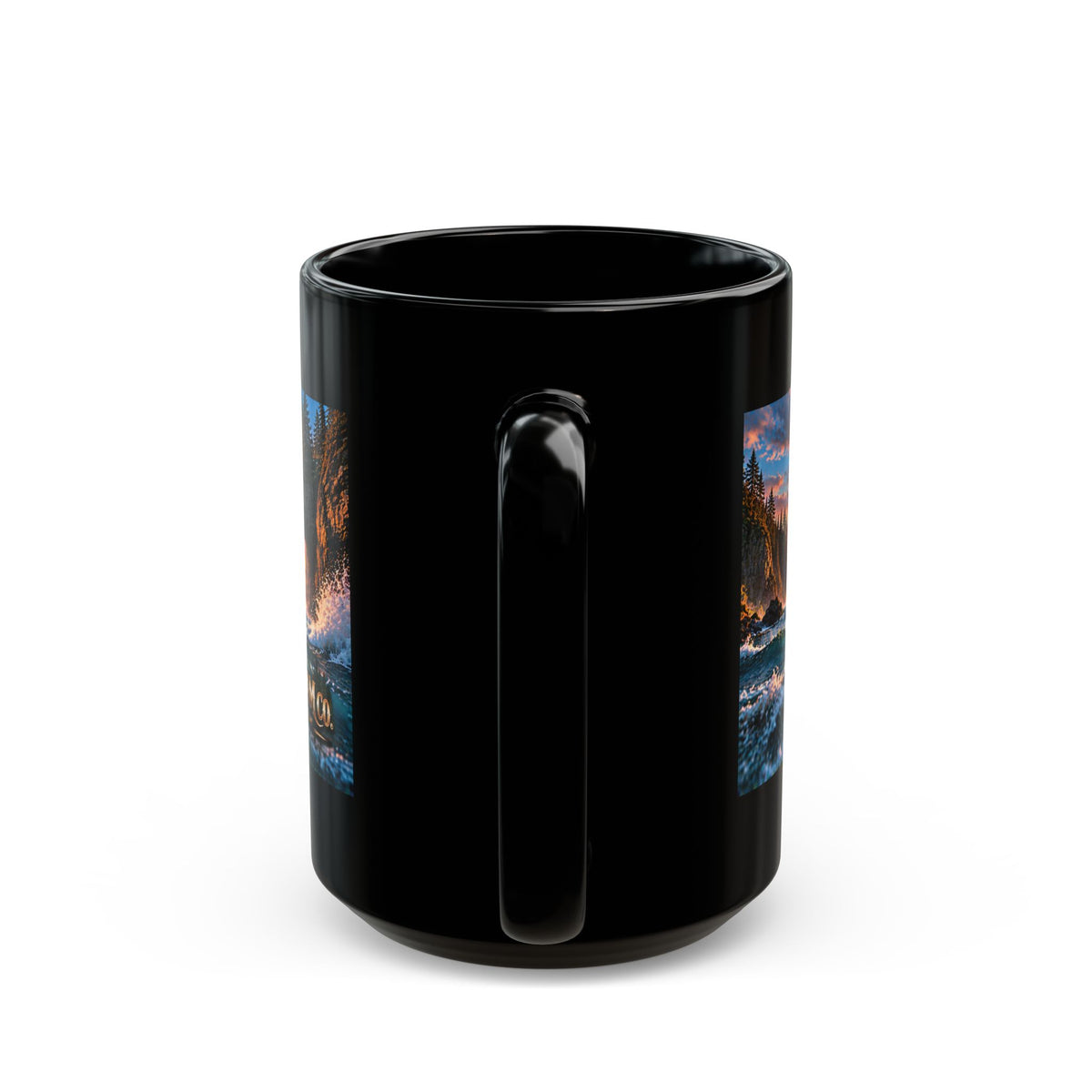 Sunset Coastal Arch Black Mug – WildDream Co. Scenic Ocean Sunrise Coffee Cup (11oz/15oz)
