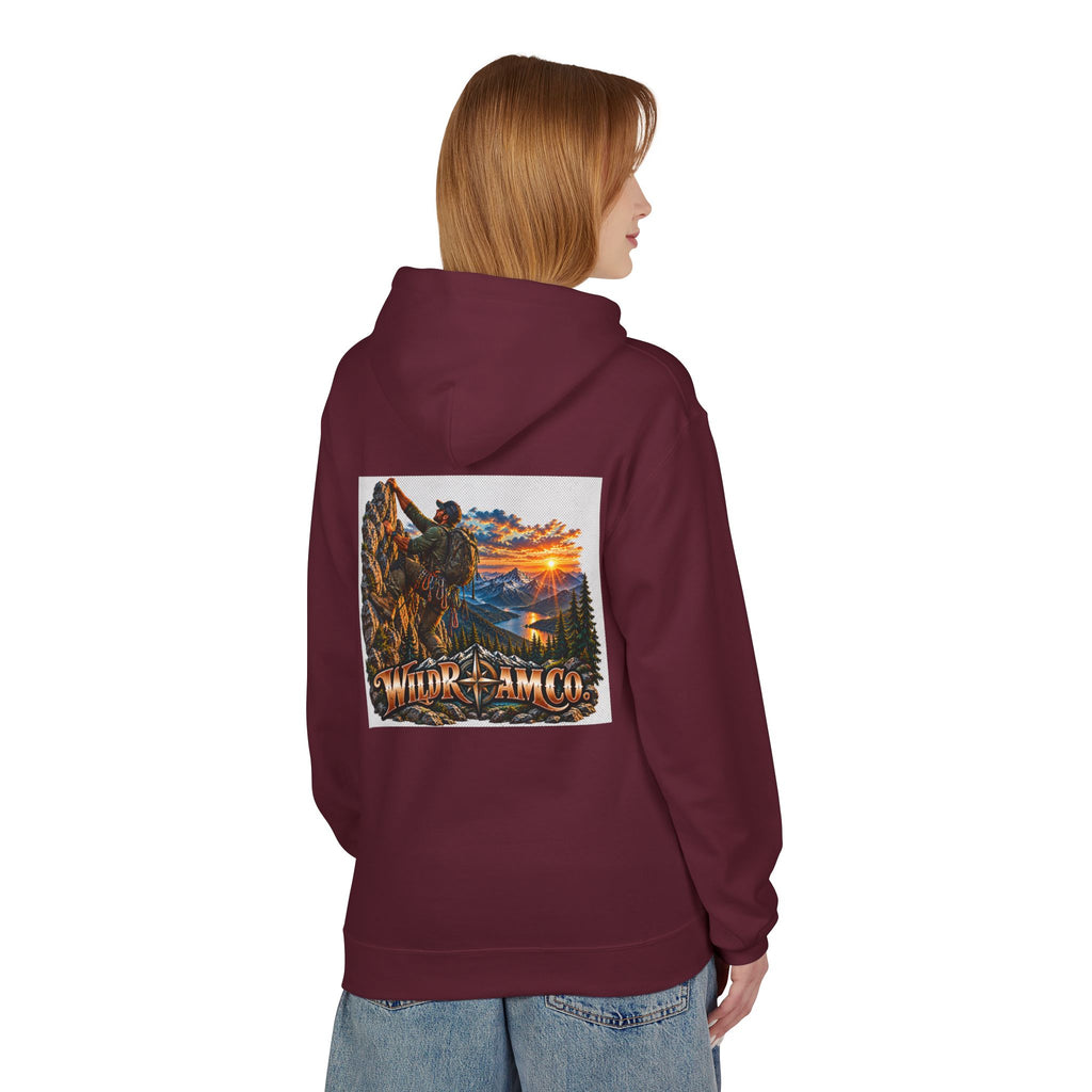 Men's Wild Roam Co. Adventure Hoodie — Mountain Sunset Outdoor Graphic Sweatshirt