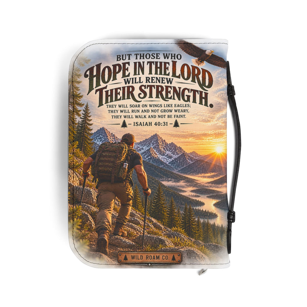 Men's Inspirational 'Hope in the Lord' Bible Cover – Isaiah 40:31 Mountain Hiker Design