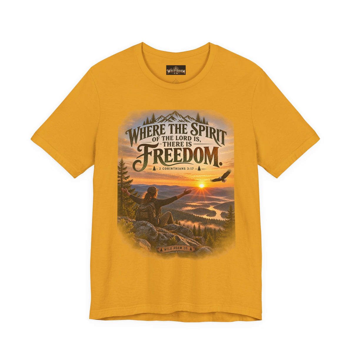 Women's Freedom Sunrise Tee — "Where the Spirit of the Lord is, there is Freedom" Christian T‑Shirt