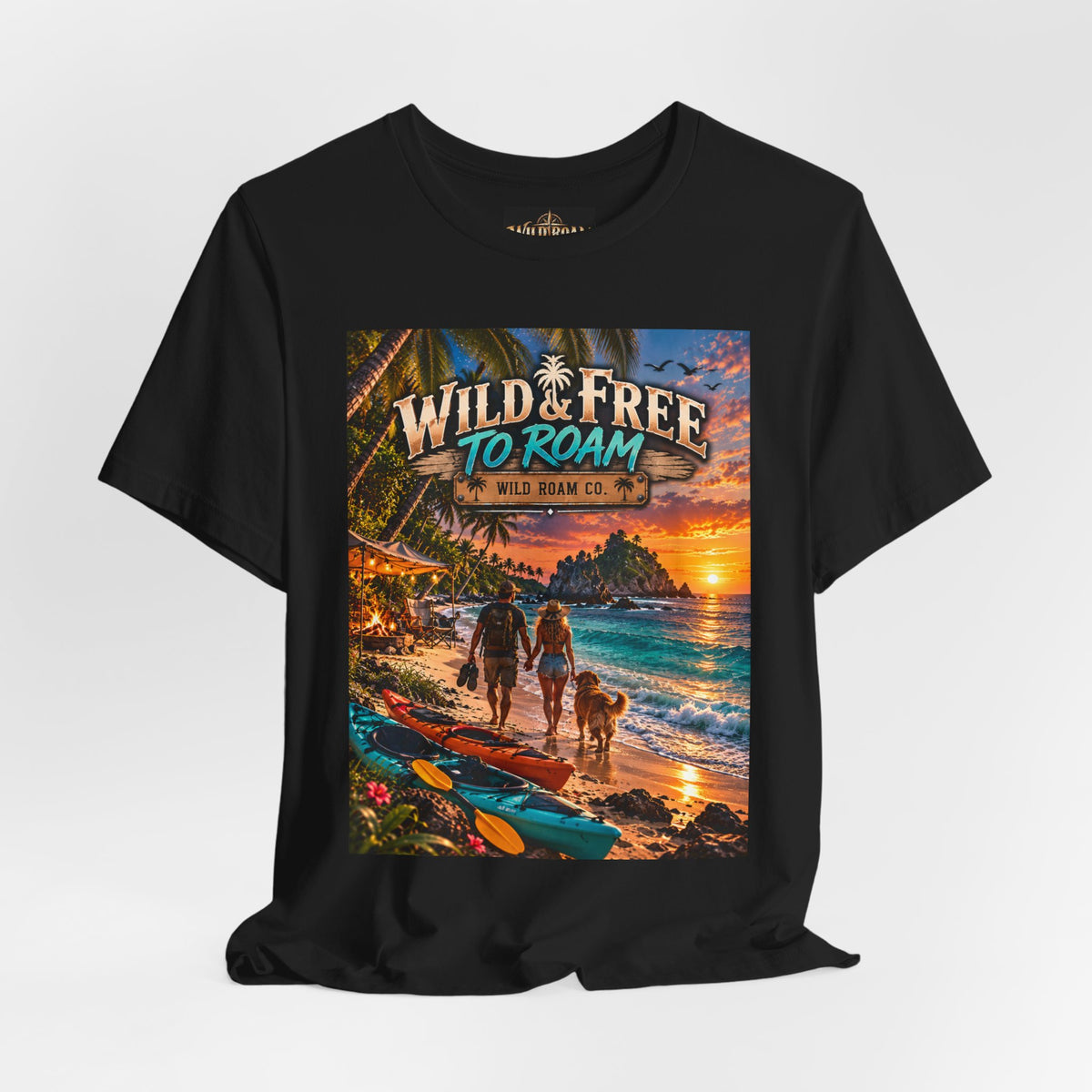 Wild & Free to Roam Beach T-Shirt — Sunset Surf Adventure Tee