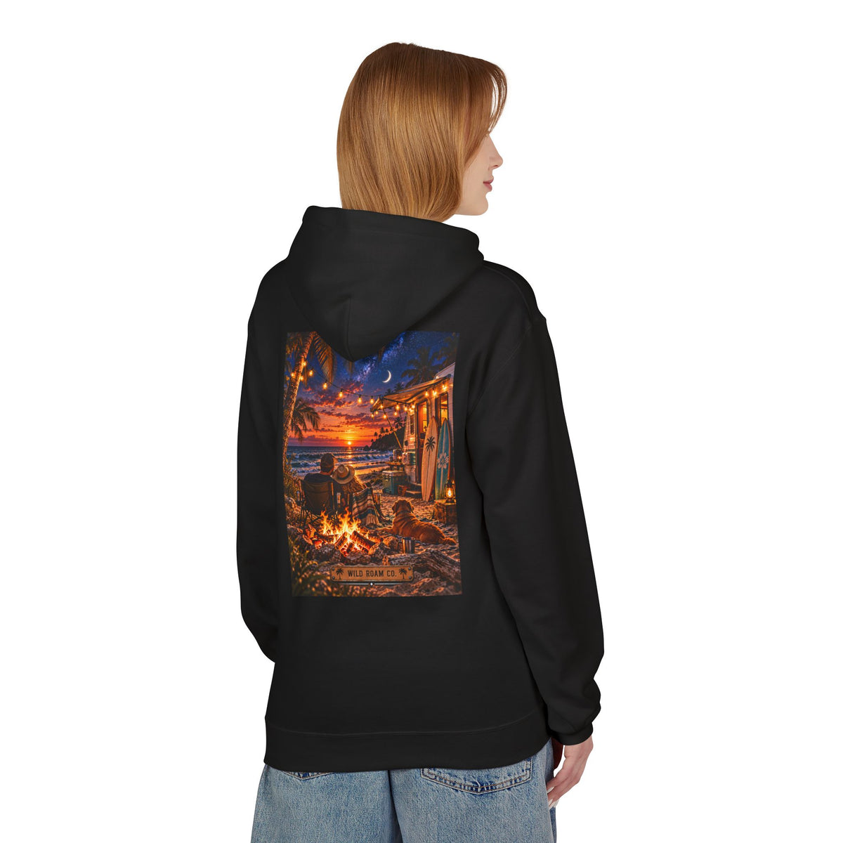 Wild Roam Co Hoodie-- Beach Bonfire Surf Graphic Hoodie