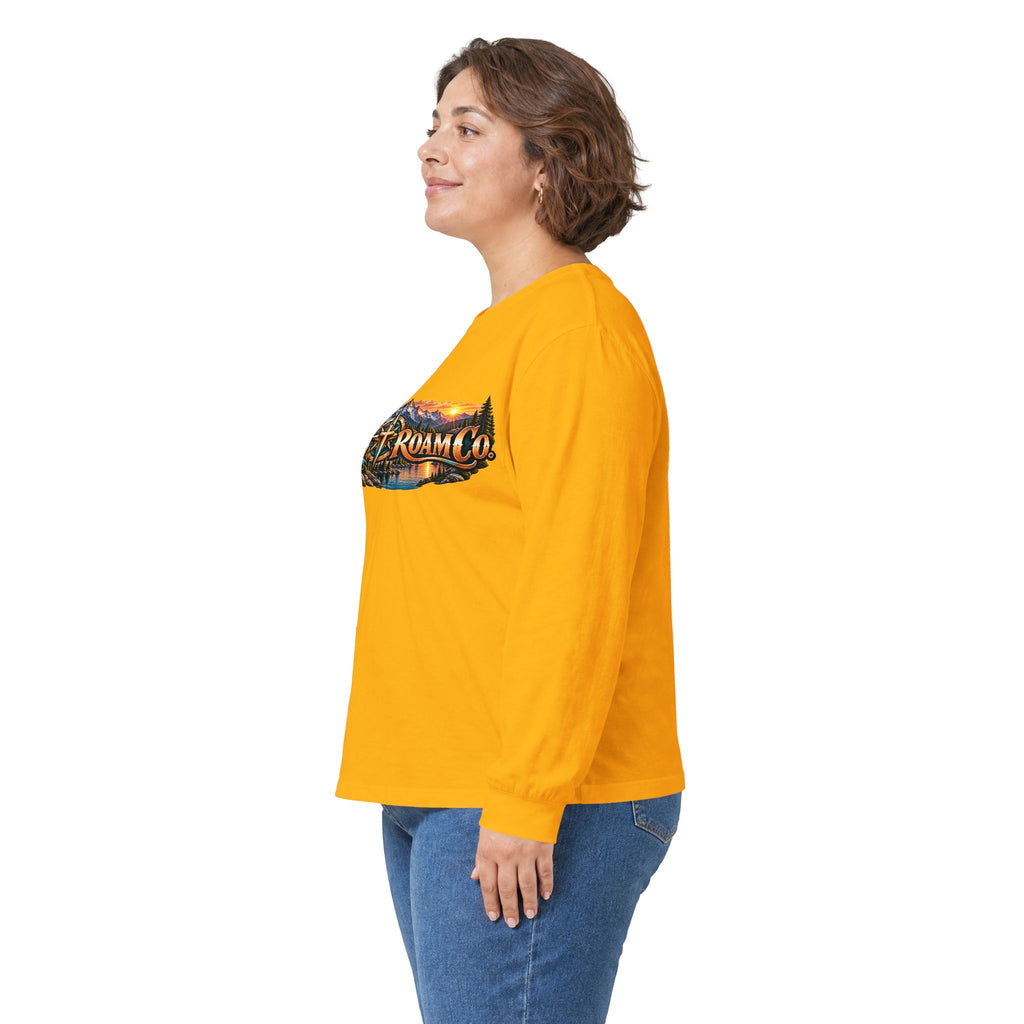Long Sleeve Tee - "Wild + Roam Co." Faith Logo Sunset Graphic with Acts 13:47 Scripture Back