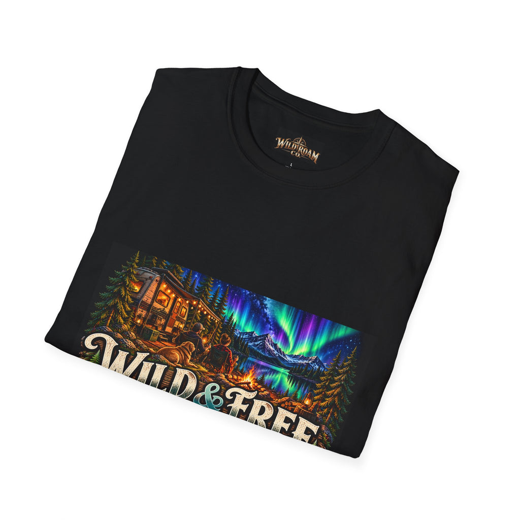 T-Shirt — Wild & Free to Roam Northern Lights Cabin Graphic Tee