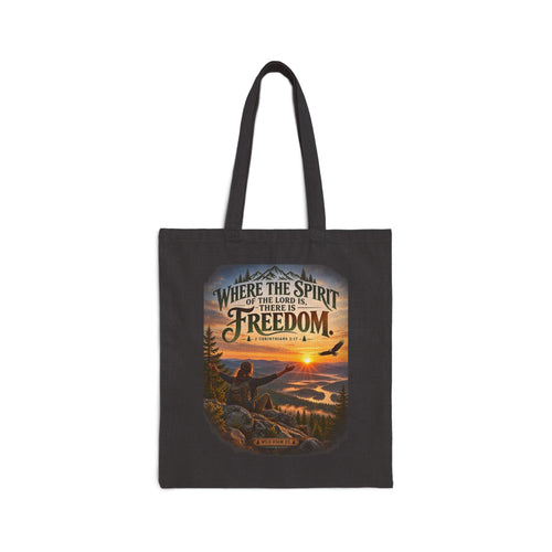 Freedom Sunrise Canvas Tote — "Where the Spirit of the Lord Is, There Is Freedom" Christian Tote Bag