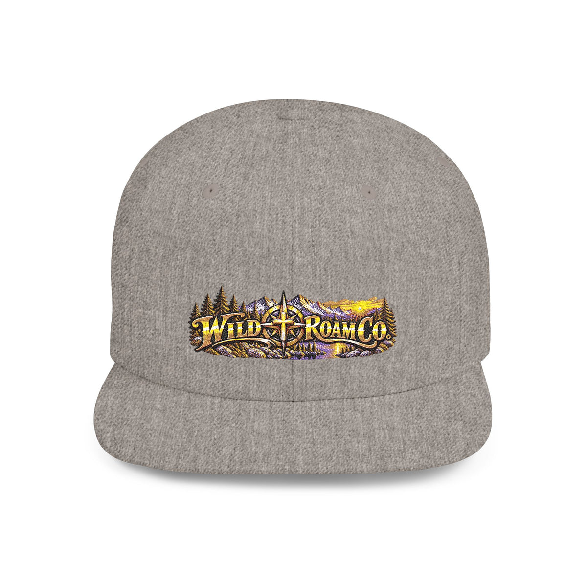 Snapback Hat — Mountain Sunrise 'Wander & Roam' Embroidered Flat Bill