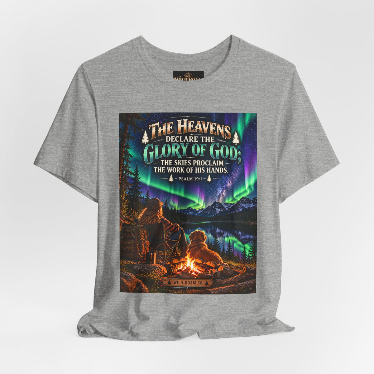 Women's Christian Nature T-Shirt — "The Heavens Declare the Glory of God" Campfire Aurora Tee
