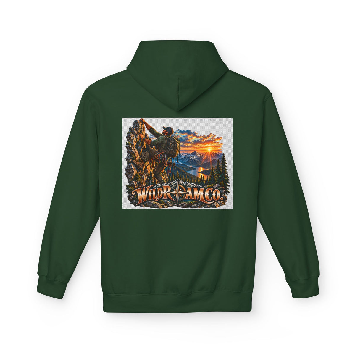Men's Wild Roam Co. Adventure Hoodie — Mountain Sunset Outdoor Graphic Sweatshirt