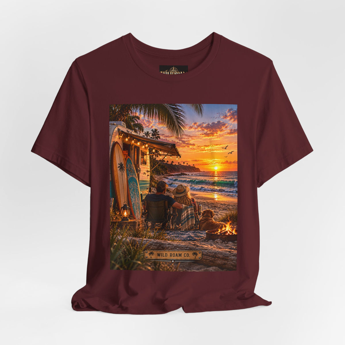 Sunset Surf Camp Tee — Beach Sunset Couple Graphic T-Shirt