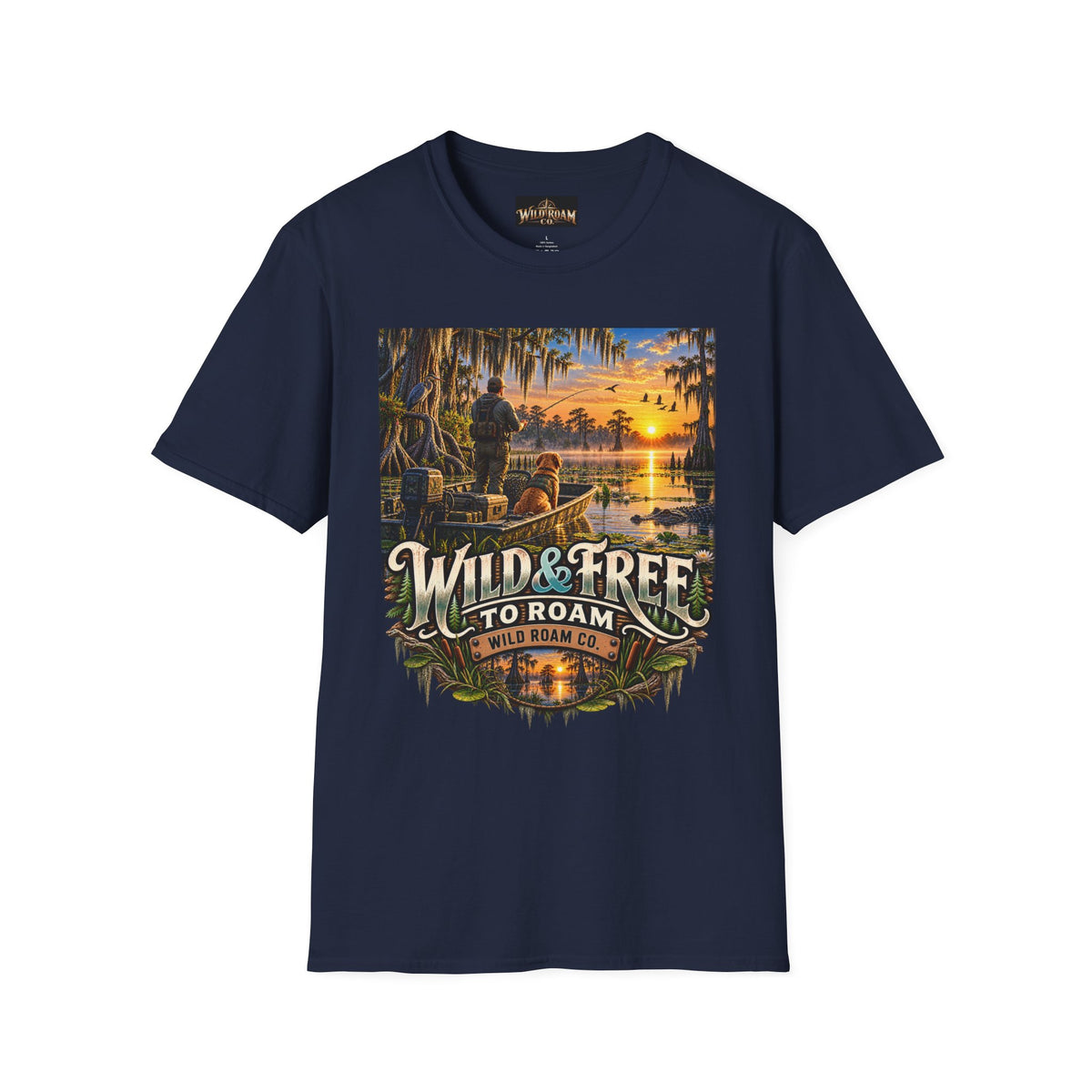 Wild & Free to Roam T-Shirt —Bayou Sunset Fishing Adventure Graphic Tee