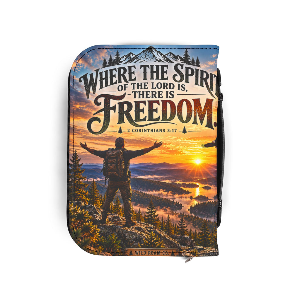 Men's Bible Cover — "Where the Spirit of the Lord Is, There Is Freedom" Zippered Christian Travel Case