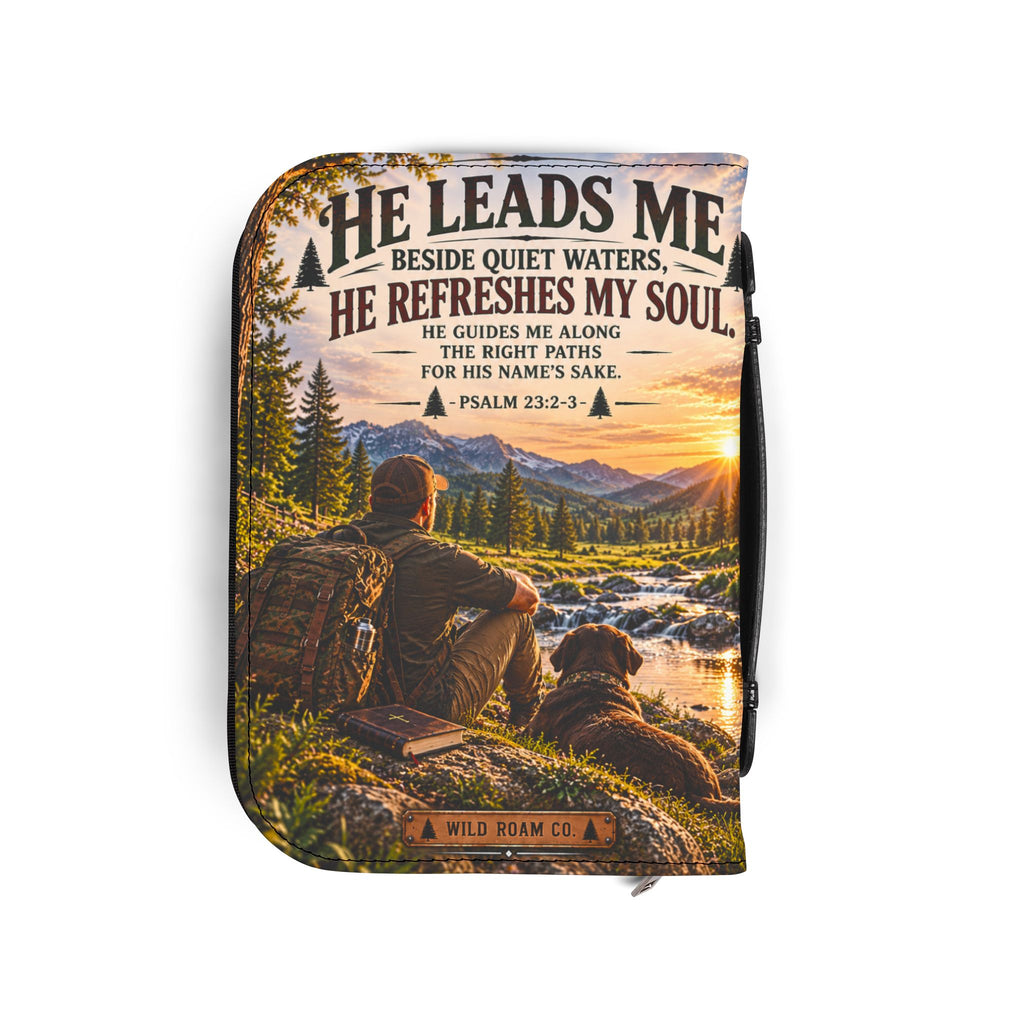 Women's Bible Cover — "He Leads Me Beside Quiet Waters" Psalm 23:2-3 Inspiring Outdoors Design