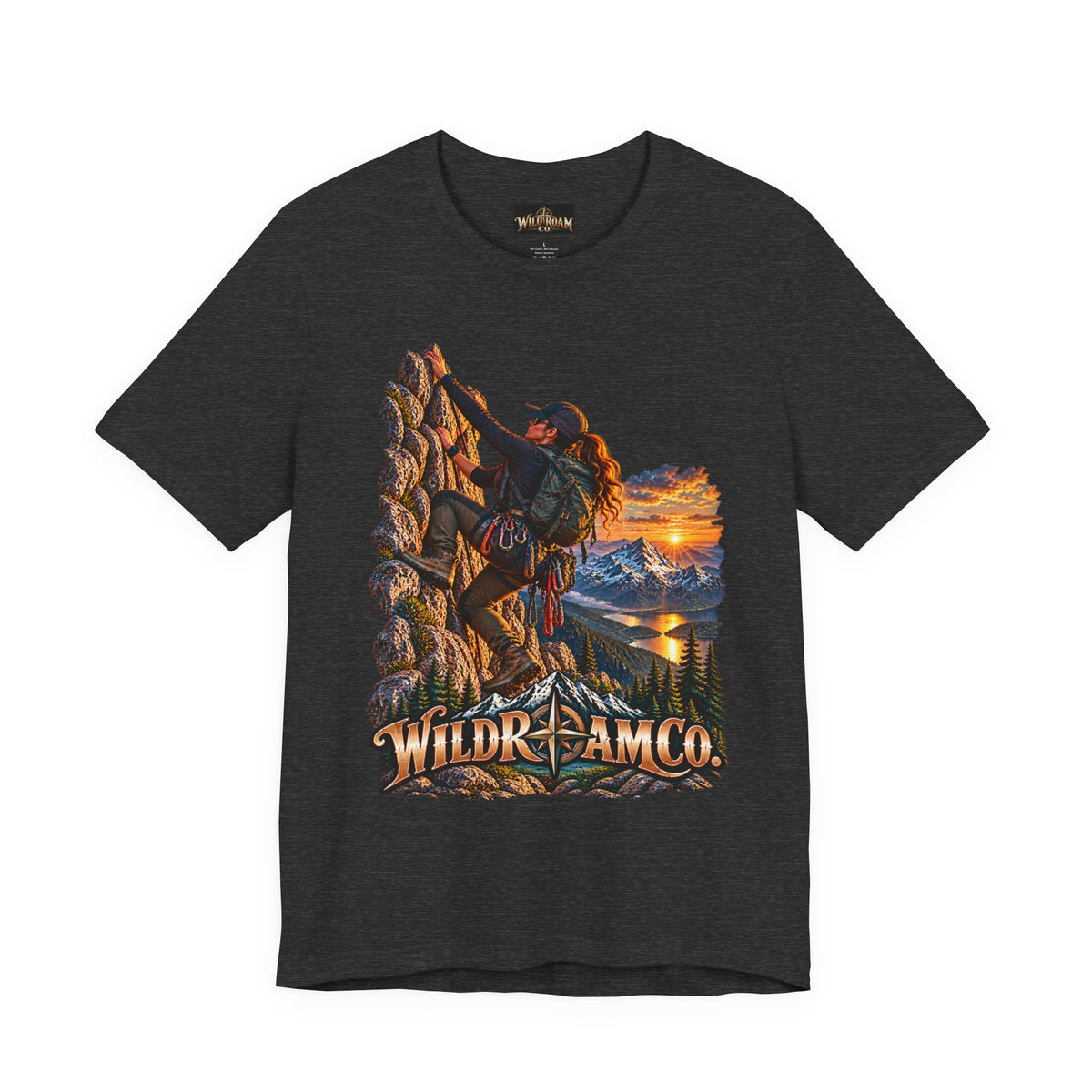 Women's Climber Sunset Tee — Wild Roam Co. Rock Climbing Graphic T-Shirt