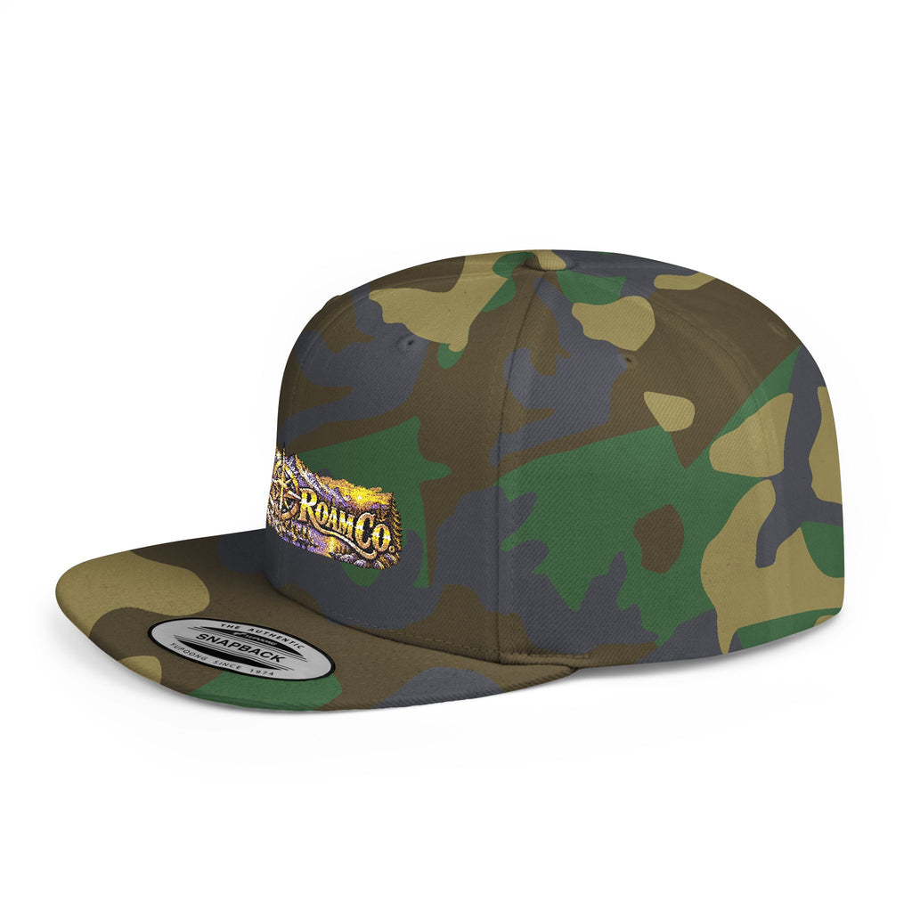 Snapback Hat — Mountain Sunrise 'Wander & Roam' Embroidered Flat Bill