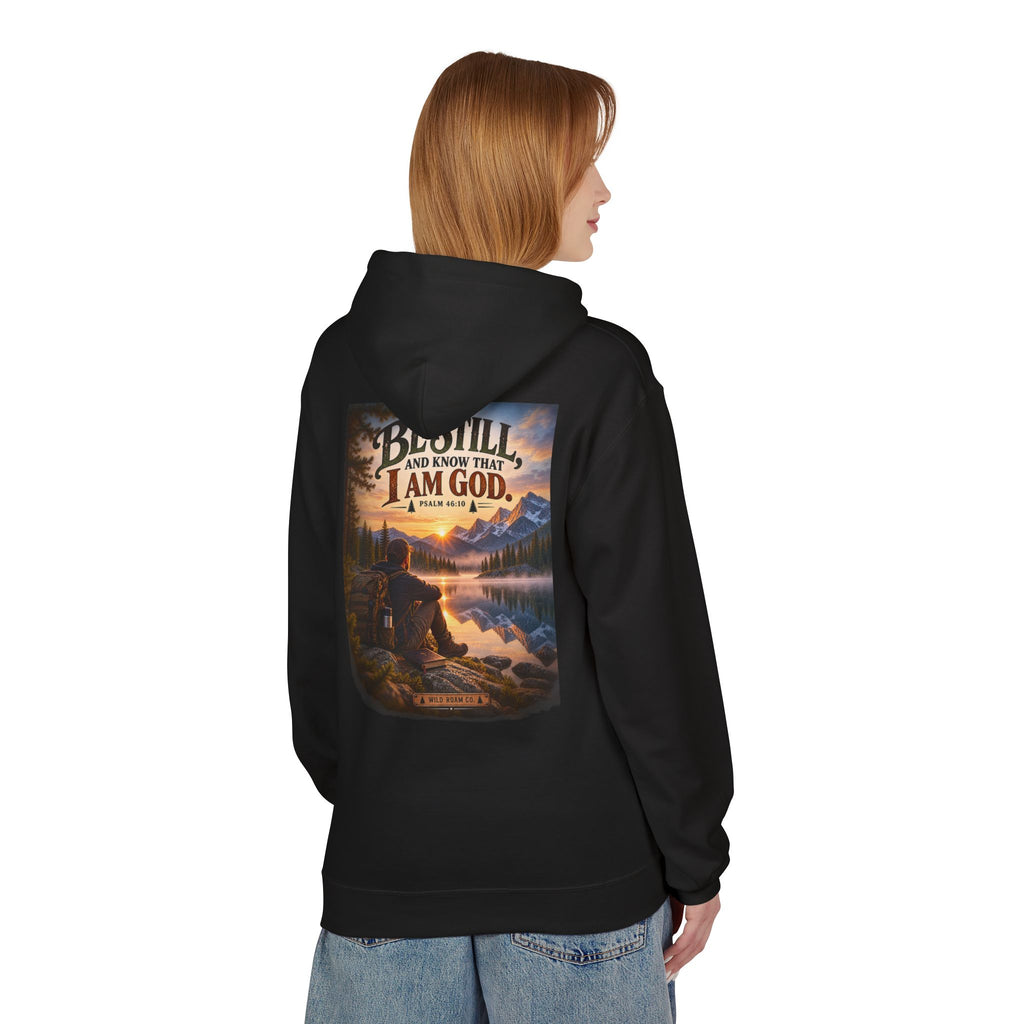 Men's Christian Nature Hoodie — “Be Still and Know That I Am God” Scenic Sweatshirt