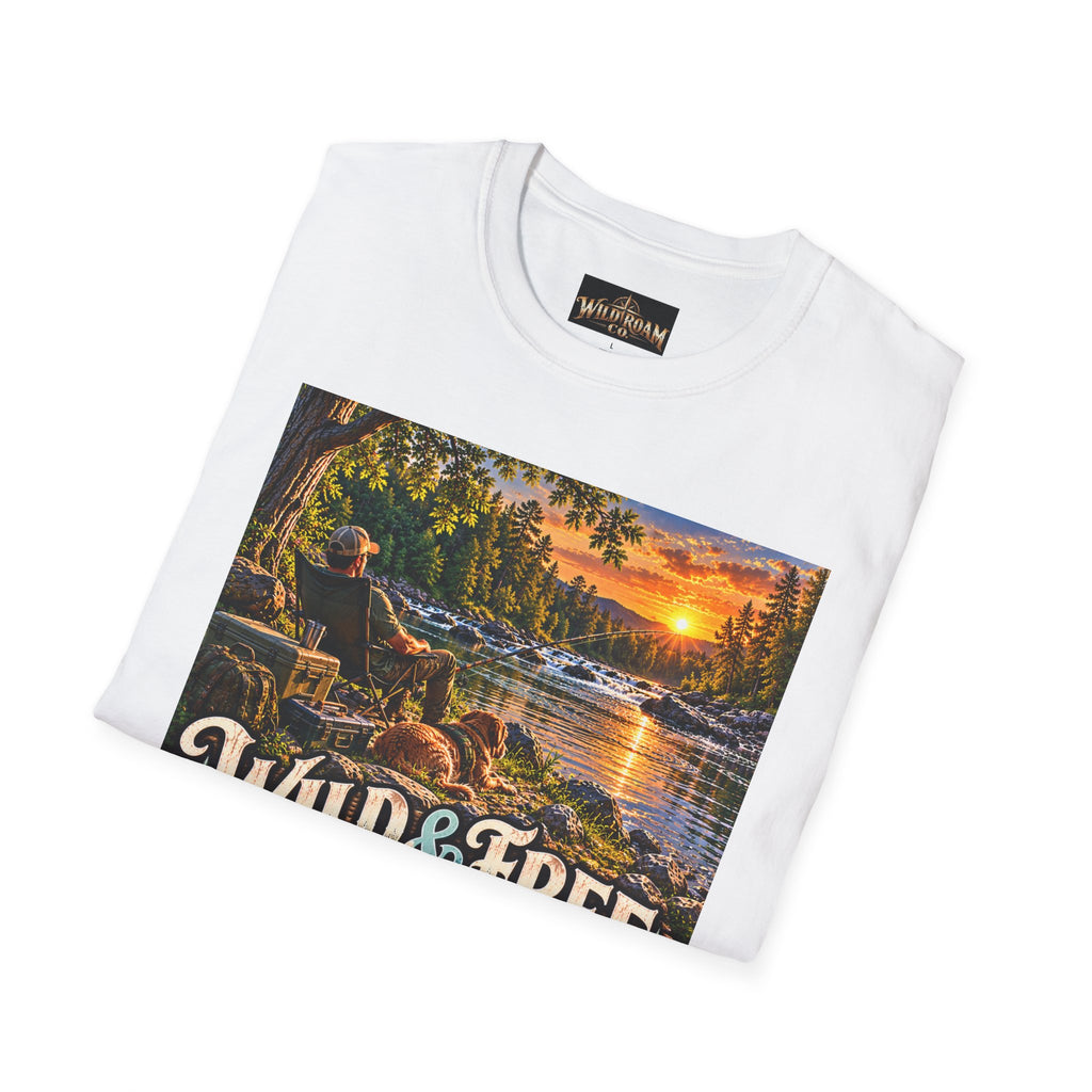 Wild & Free to Roam T-Shirt — Scenic River Fishing Sunset Outdoor Adventure Tee