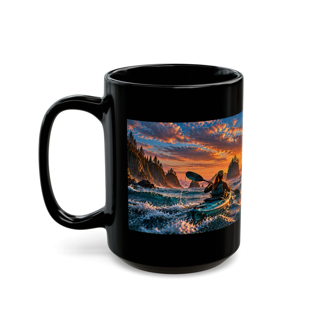 Sunset Coastal Arch Black Mug – WildDream Co. Scenic Ocean Sunrise Coffee Cup (11oz/15oz)