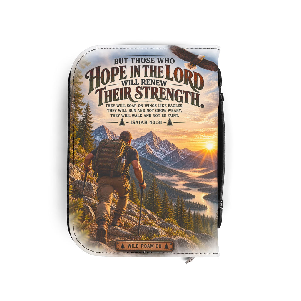 Men's Inspirational 'Hope in the Lord' Bible Cover – Isaiah 40:31 Mountain Hiker Design