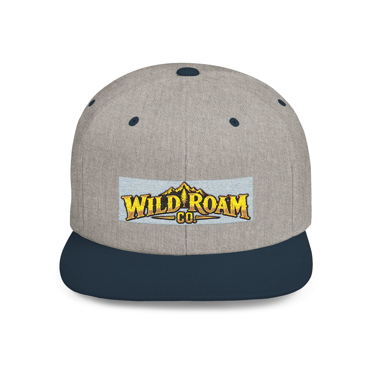 Wild Roam Co. Flat Bill Snapback Hat — Outdoor Adventure Logo Cap