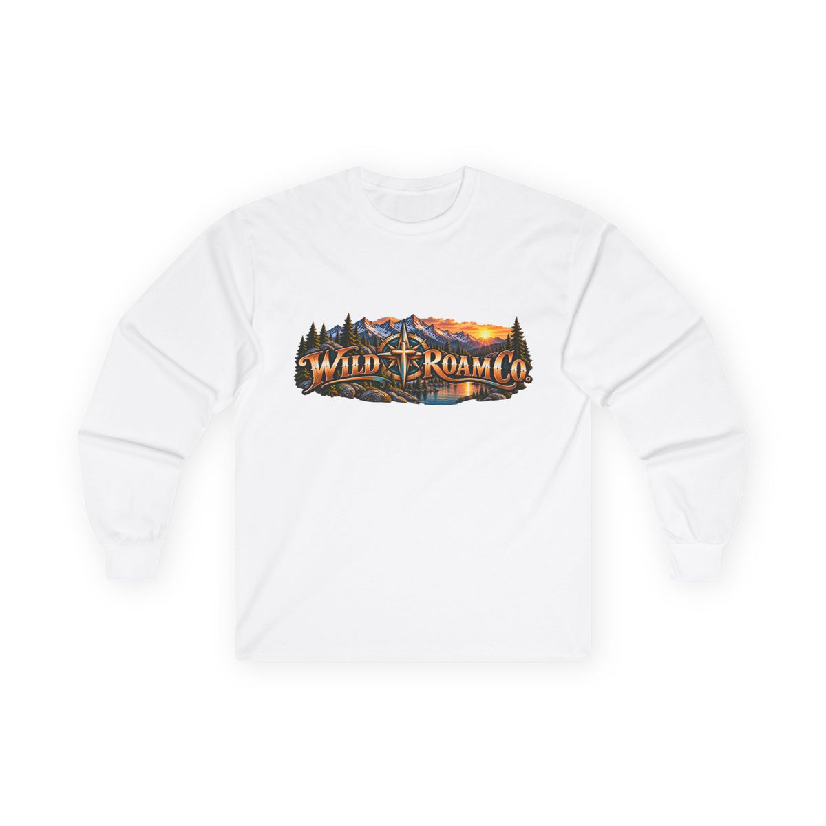 Long Sleeve Tee - "Wild + Roam Co." Faith Logo Sunset Graphic with Acts 13:47 Scripture Back